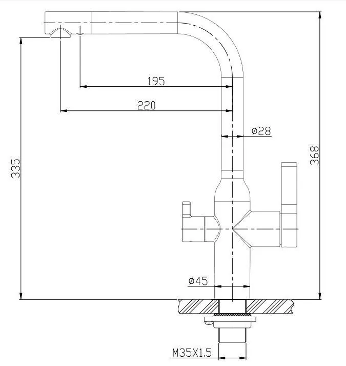 Габаритная схема Смеситель BelBagno BB-LAM57-IN для кухонной мойки
