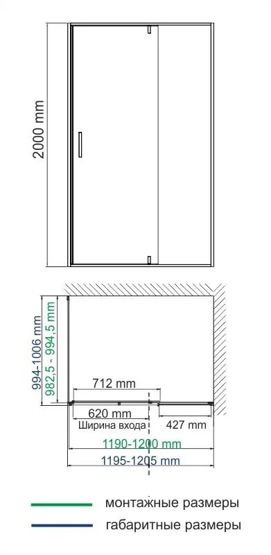 Габаритная схема Душевой уголок Wasserkraft Elbe 74P20 90х80