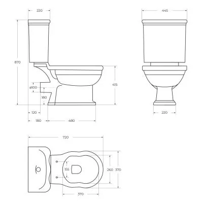 Габаритная схема Унитаз-компакт BelBagno Boheme P-trap