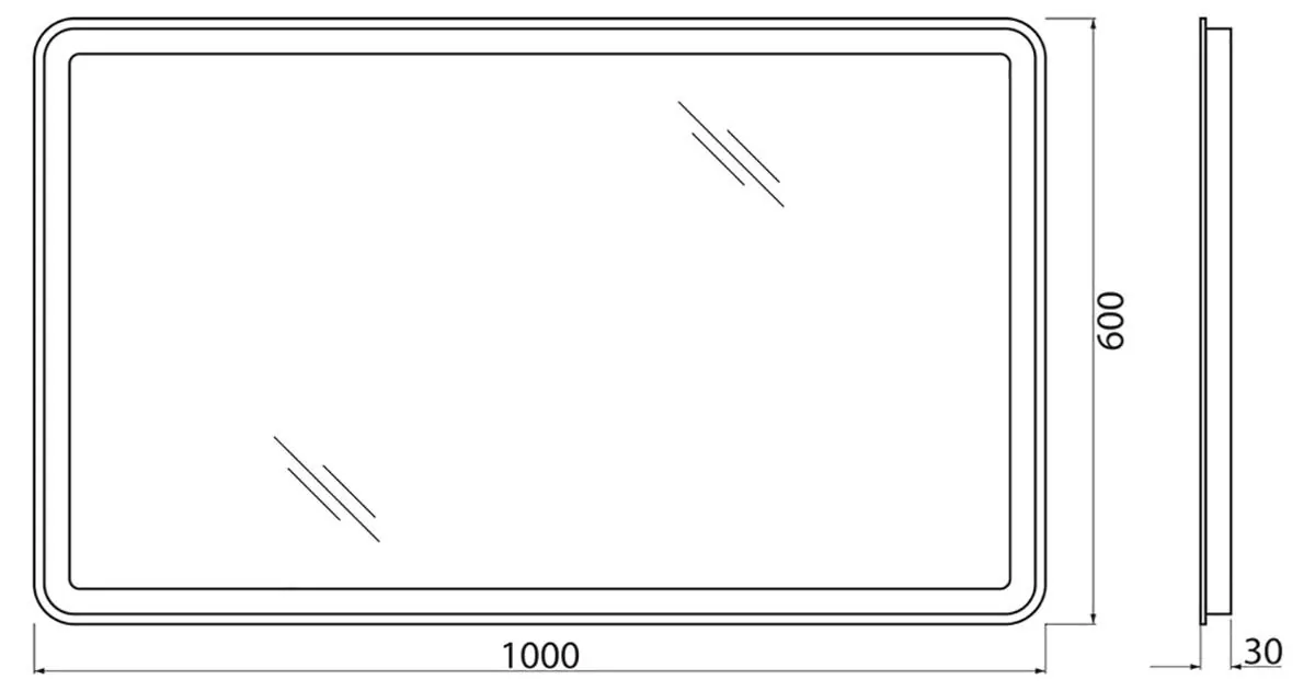 Габаритная схема Зеркало BelBagno SPC-MAR-1000-600-LED-BTN