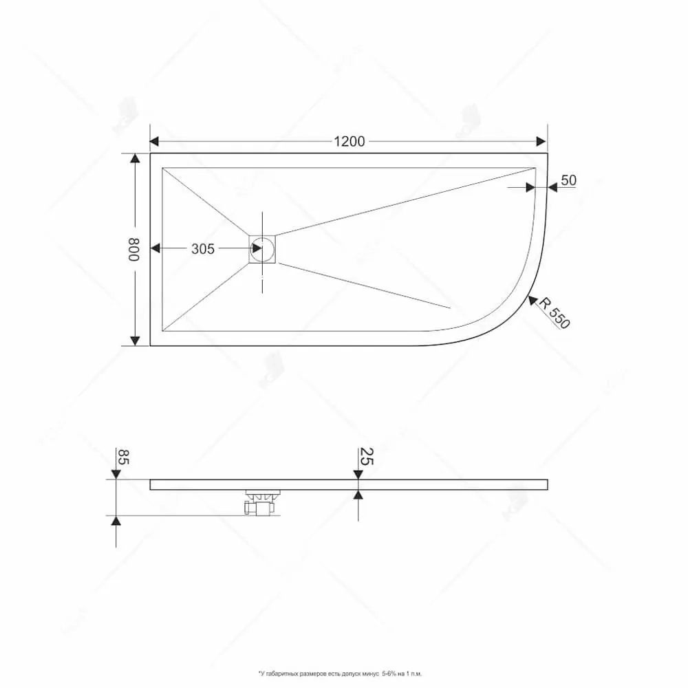Габаритная схема Поддон для душа RGW Stone Tray ST/AL-W 120х80