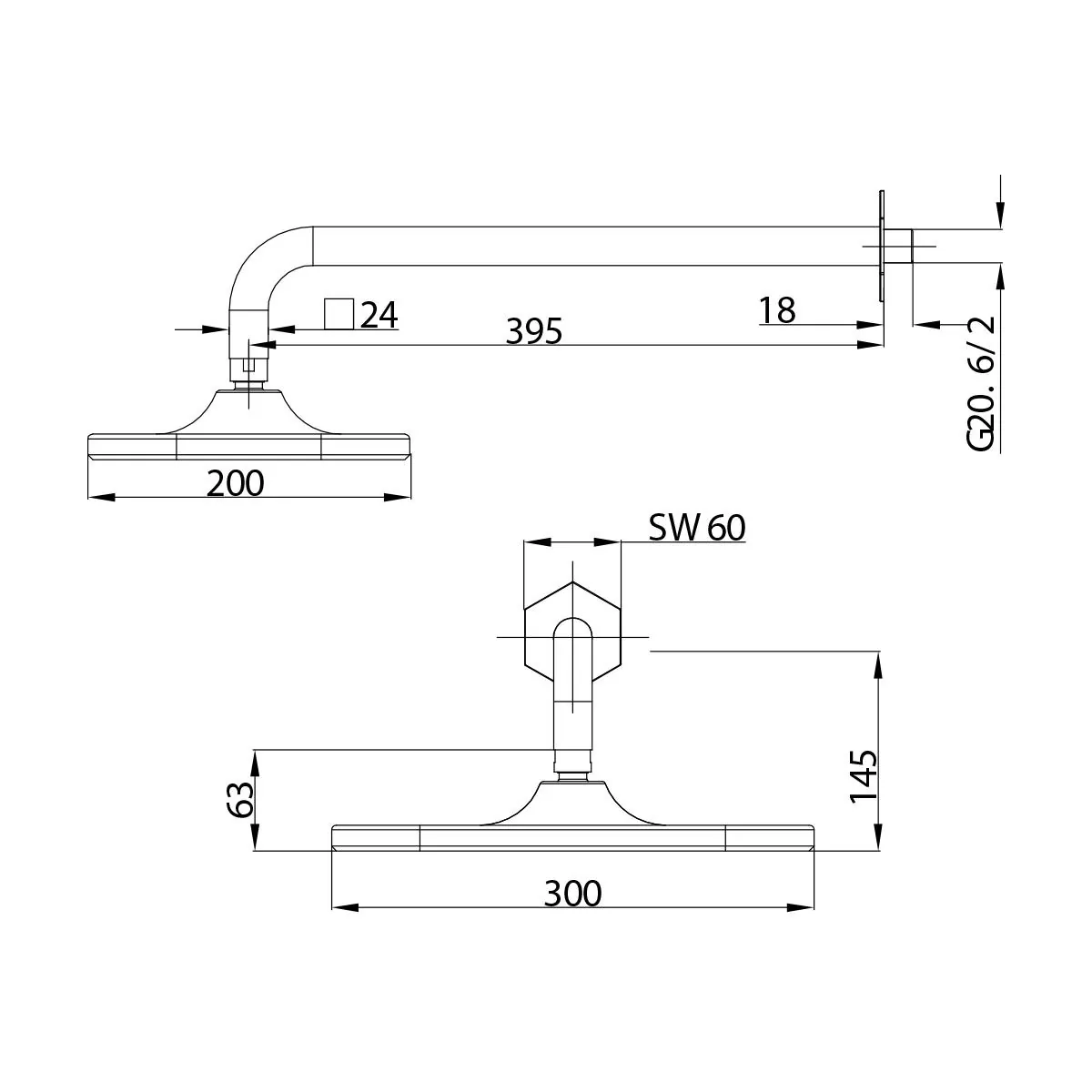 Габаритная схема Душевой комплект Lemark Prizma LM3922C