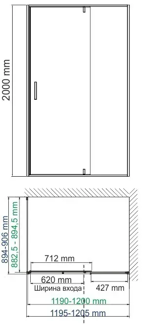 Габаритная схема Душевой уголок Wasserkraft Neime 19P07 120х90