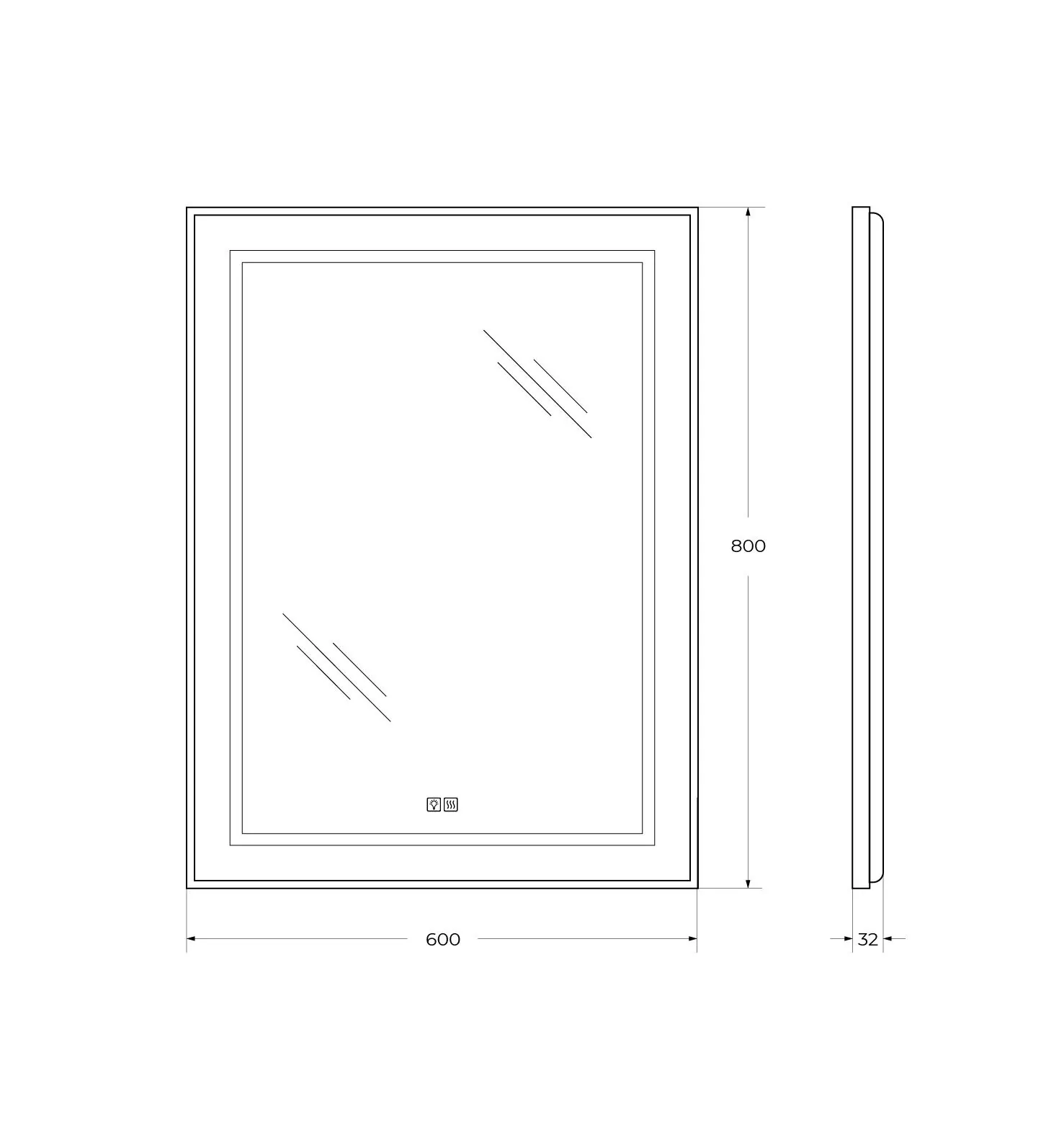 Габаритная схема Зеркало BelBagno Kraft SPC-KRAFT-600-800-LED-TCH-WARM
