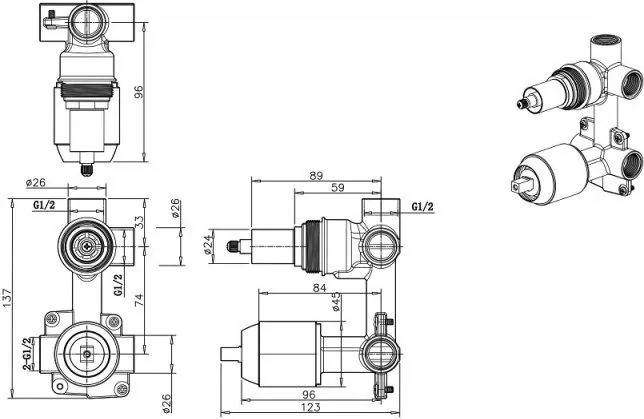 Габаритная схема Скрытая часть Bravat Built-in D982BW-B-ENG