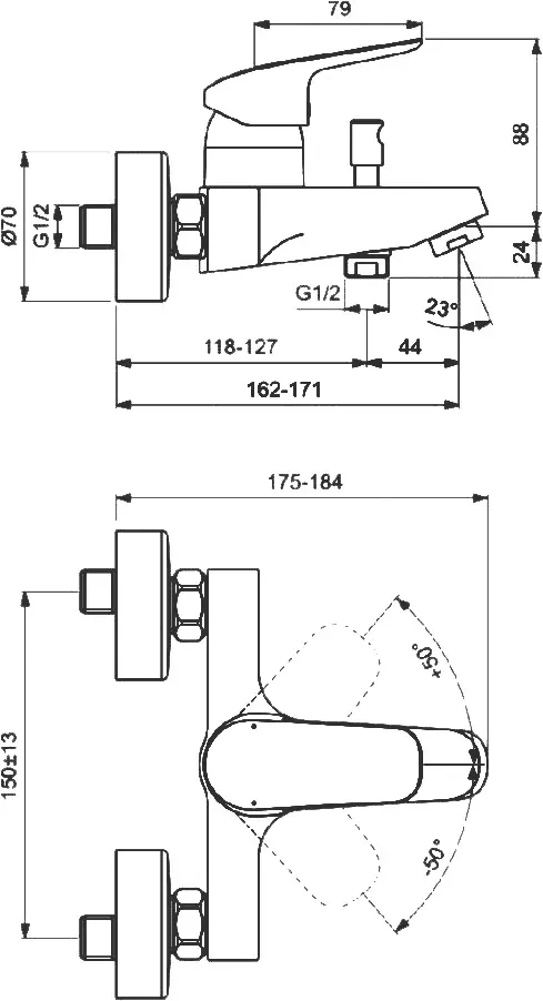 Габаритная схема Душевой комплект Ideal Standard Ceraflex BD001AA