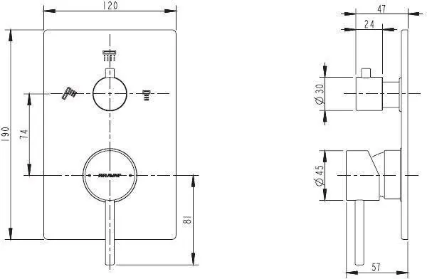 Габаритная схема Смеситель Bravat Arc P69193C-ENG для ванны с душем