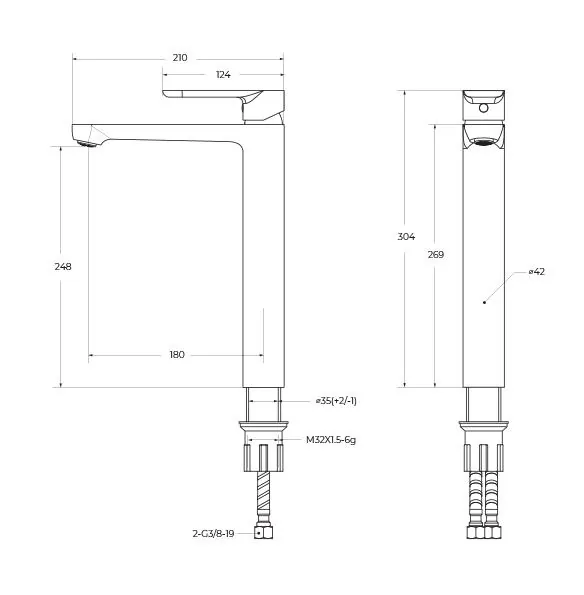 Габаритная схема Смеситель Cezares Stylus LC-IN-W0 для раковины