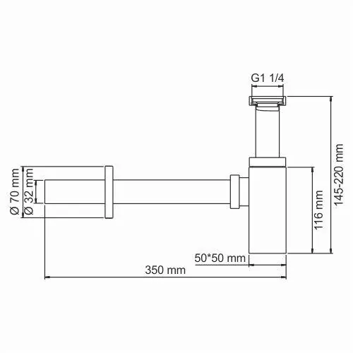 Габаритная схема Сифон для раковины Wasserkraft A169