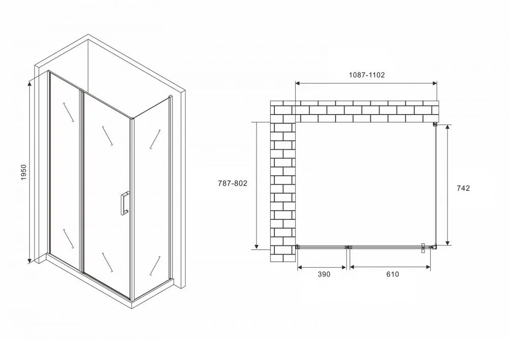 Габаритная схема Душевой уголок Abber Sonnenstrand AG04110BS-S80B 110x80
