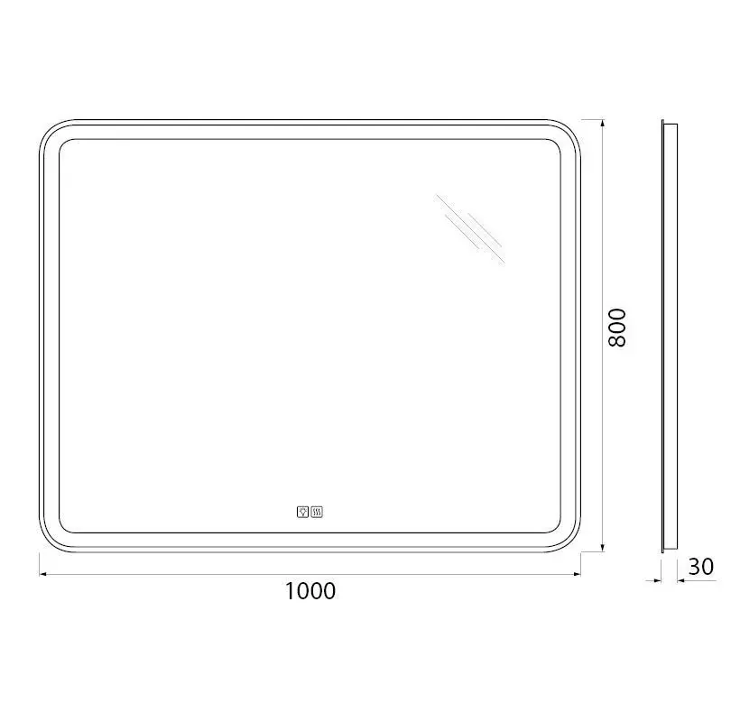 Габаритная схема Зеркало BelBagno SPC-MAR-1000-800-LED-TCH-WARM