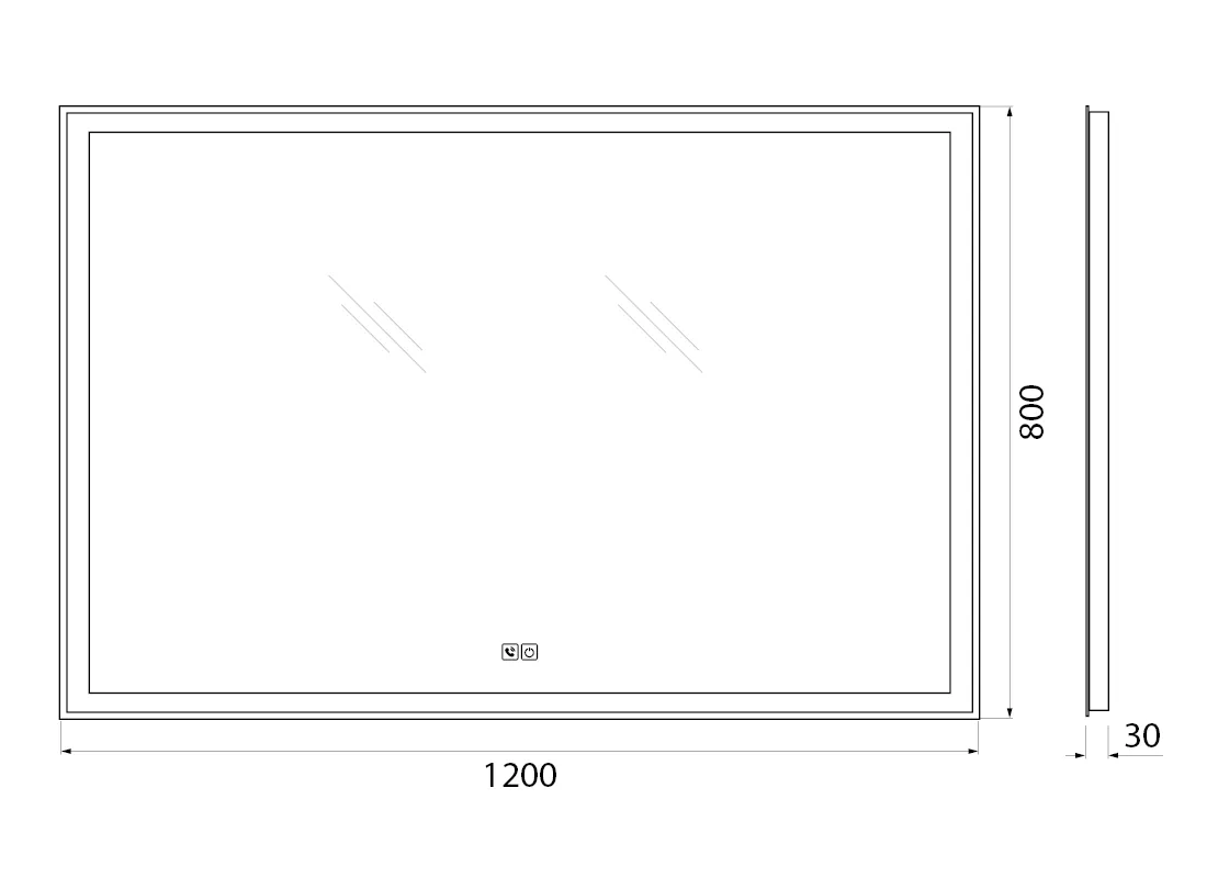 Габаритная схема Зеркало BelBagno SPC-GRT-1200-800-LED-TCH-PHONE