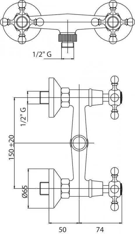 Габаритная схема Смеситель Cezares Diamond DS-01-Sw для душа