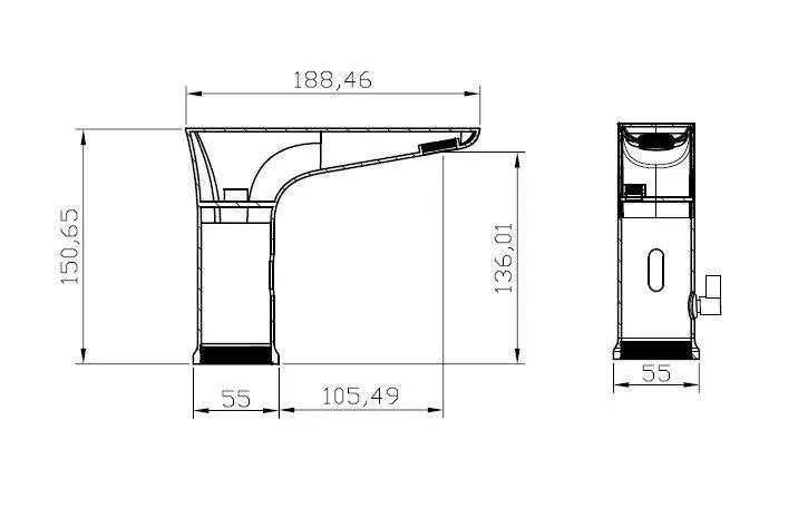 Габаритная схема Смеситель BelBagno Kraft KRAFT-ELV-CRM для раковины