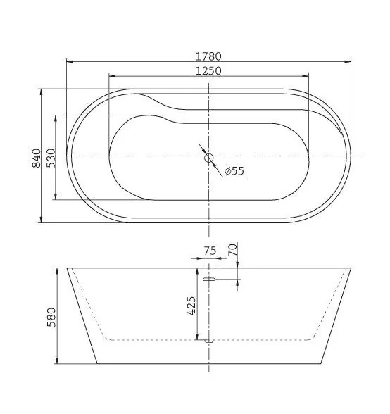Габаритная схема Акриловая ванна BelBagno BB14 178х84