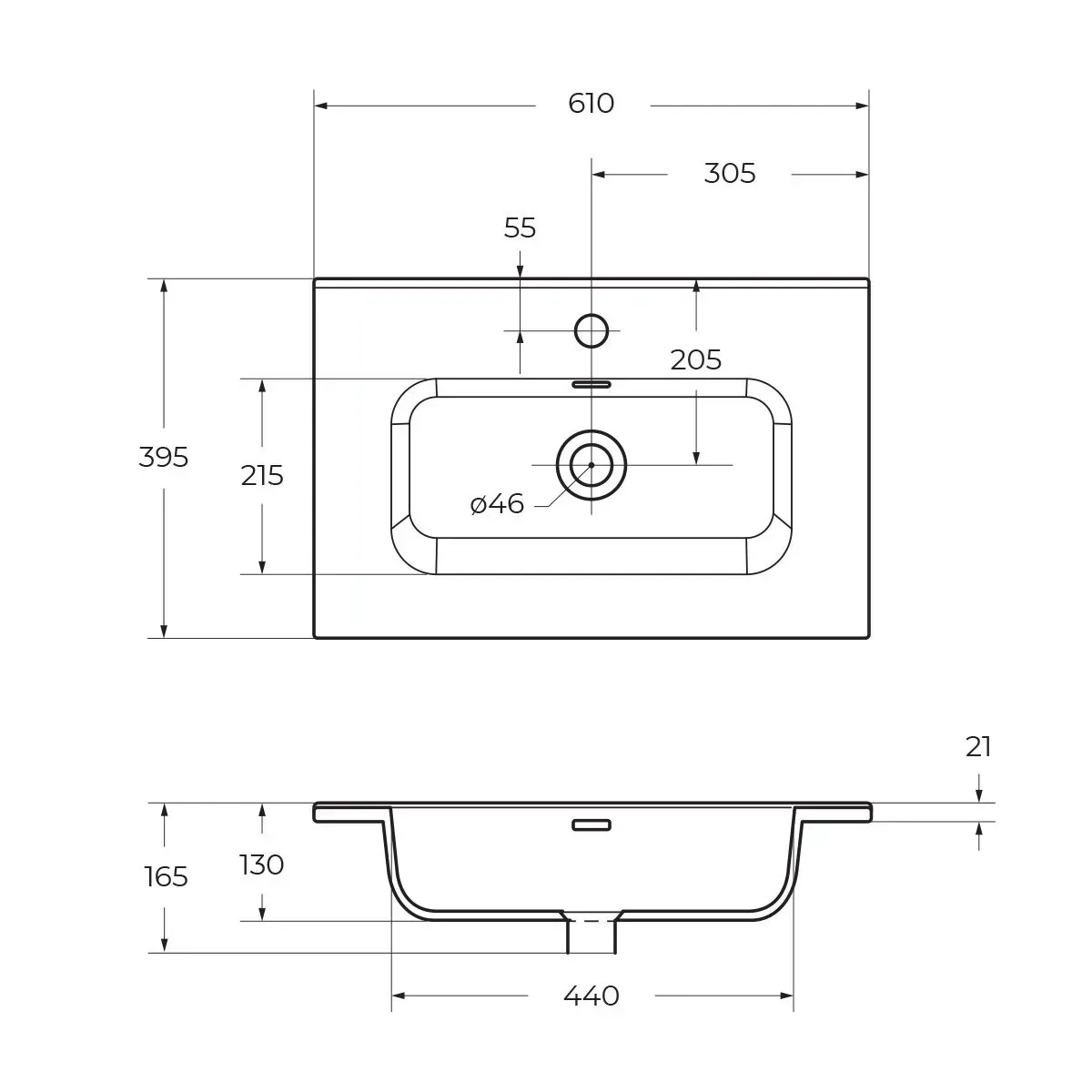 Габаритная схема Мебельная раковина BelBagno BB600/390ETL 60 см
