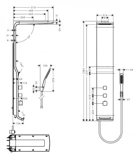 Габаритная схема Душевая панель Hansgrohe Raindance 27008400