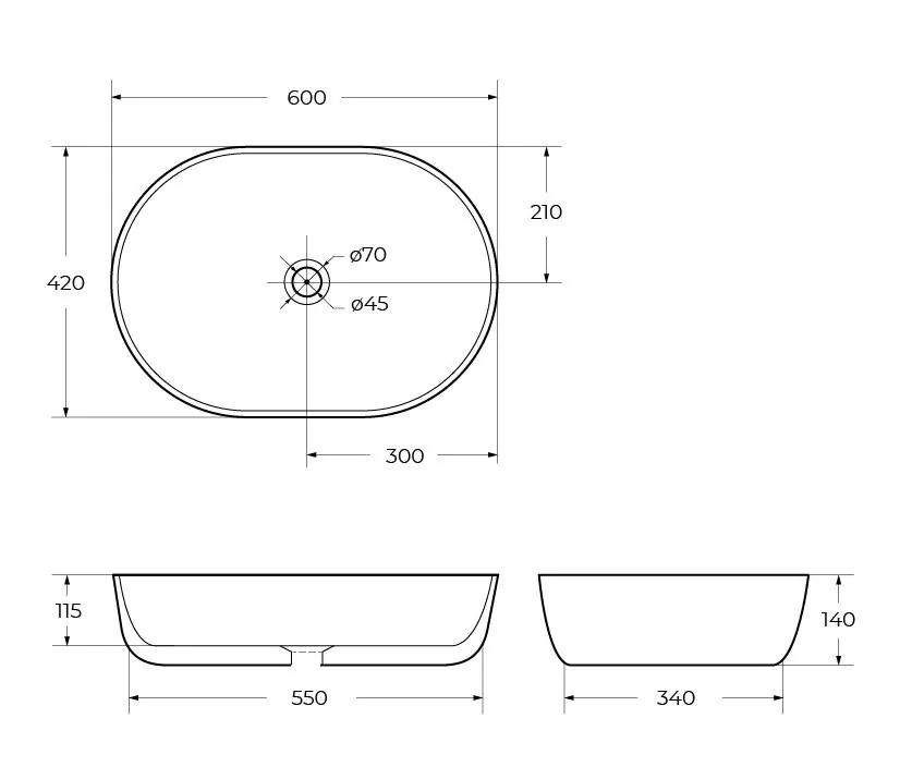 Габаритная схема Раковина BelBagno BB1084-H311