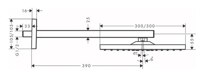 Габаритная схема Верхний душ Hansgrohe Raindance E 26238670
