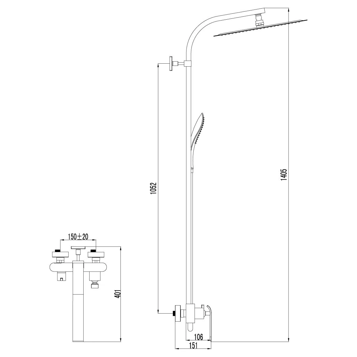 Габаритная схема Душевая стойка Lemark Melange LM4960CW