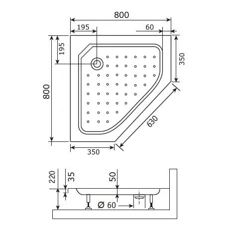 Габаритная схема Поддон для душа RGW Style TR 80x80