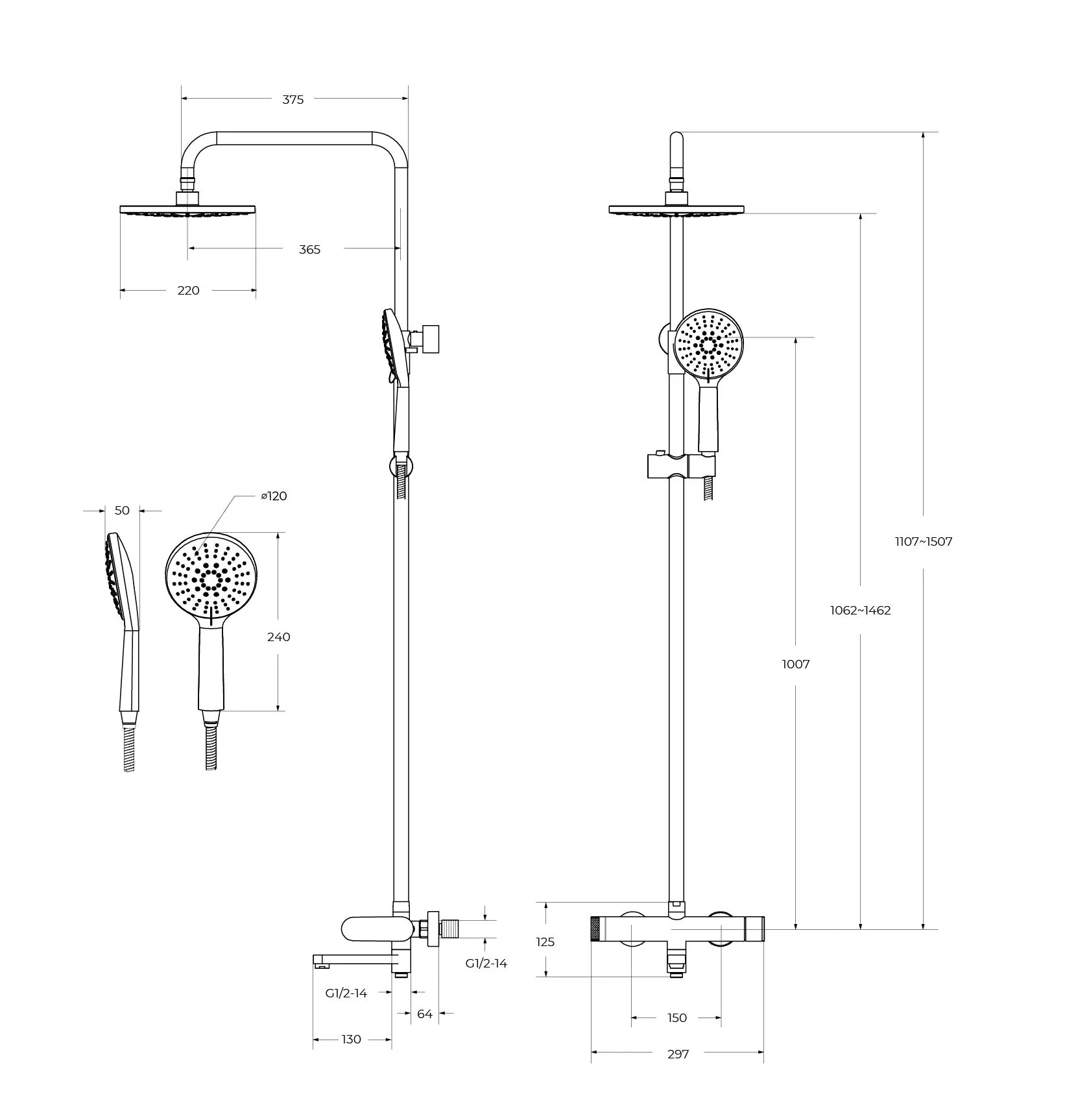 Габаритная схема Душевая стойка Cezares Stylus CVD-01