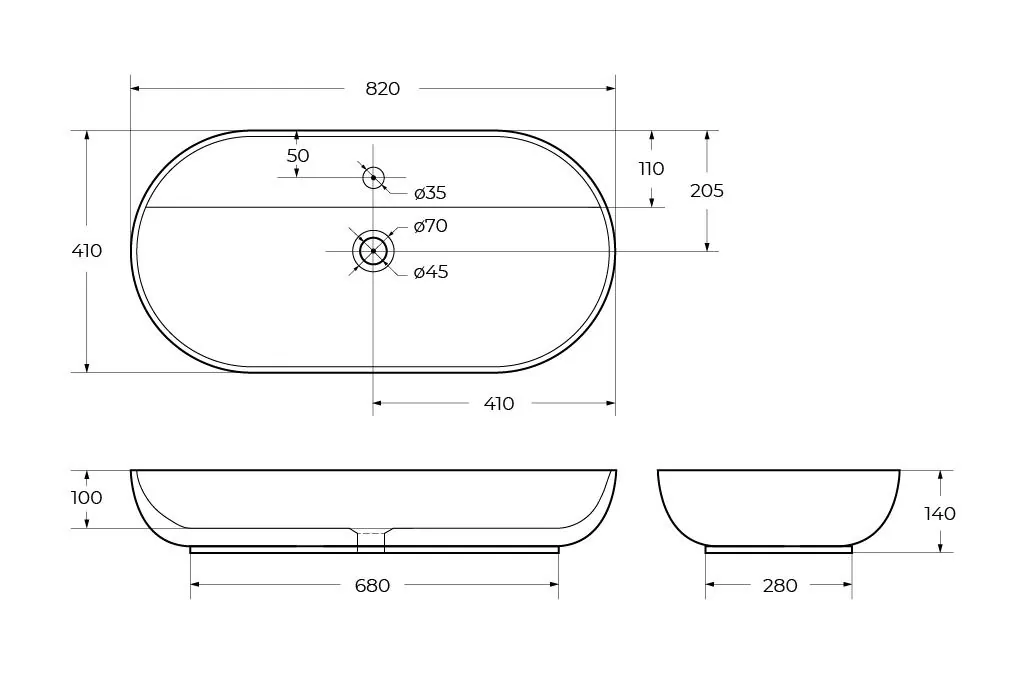 Габаритная схема Раковина BelBagno BB1347 80 см