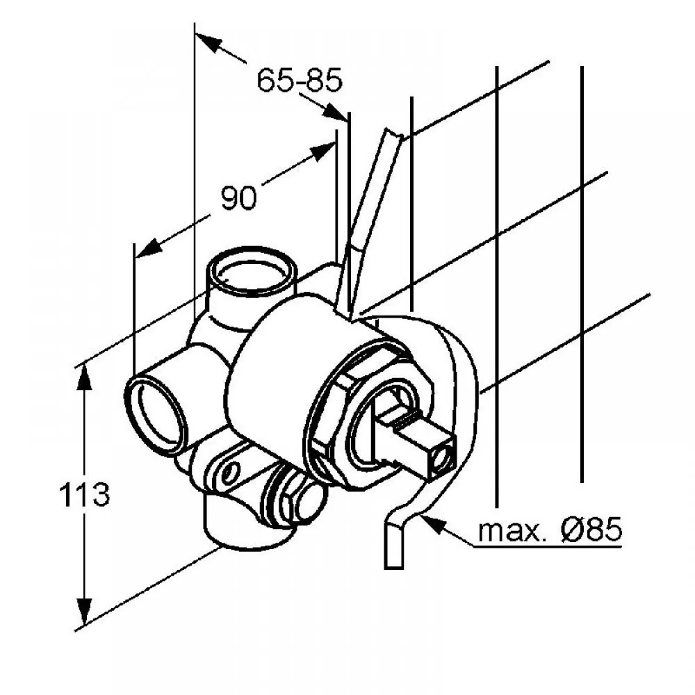 Габаритная схема Скрытая часть Kludi Bozz 38624N