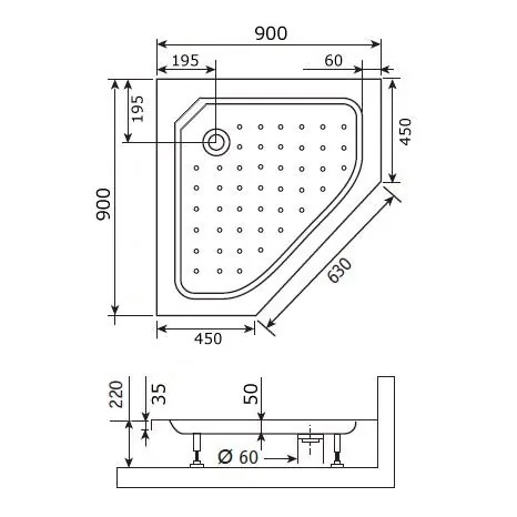 Габаритная схема Поддон для душа RGW Style TR 90x90