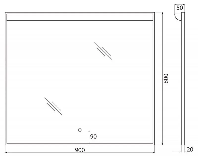 Габаритная схема Зеркало BelBagno SPC-UNO-900-800-TCH