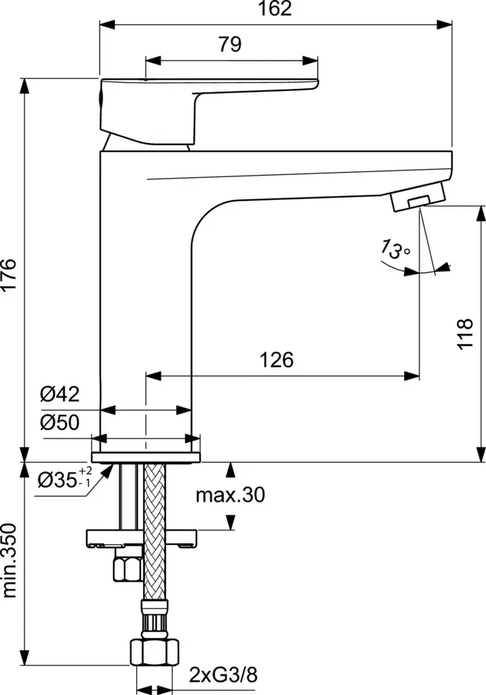 Габаритная схема Смеситель Ideal Standard Cerafine O BC554AA для раковины
