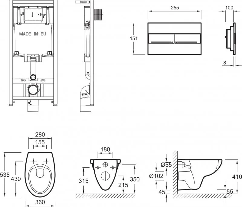 Габаритная схема Комплект Jacob Delafon Patio E21740RU-00