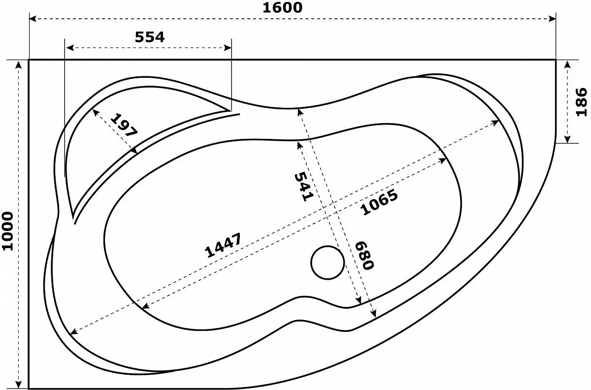 Габаритная схема Акриловая ванна Azario Микона 160х100 R