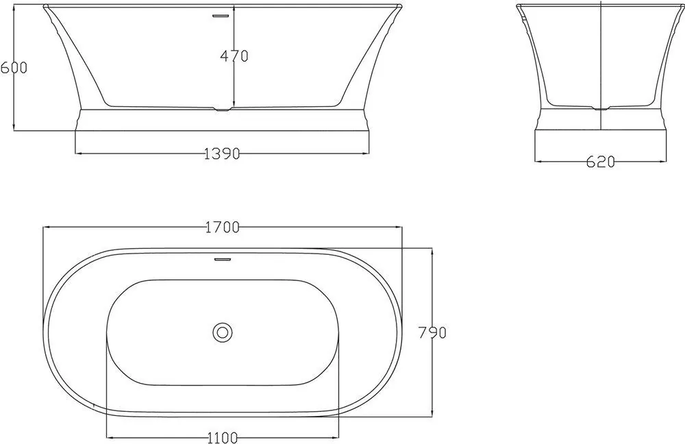 Габаритная схема Акриловая ванна BelBagno BB402-1700-790 170х80