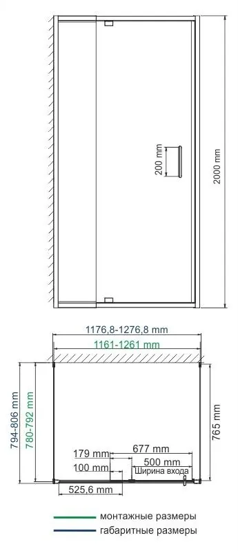 Габаритная схема Душевой уголок Wasserkraft Berkel 48P25 120x80