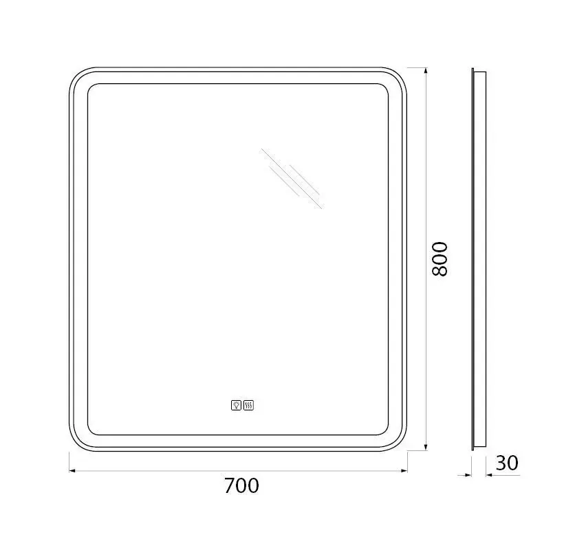Габаритная схема Зеркало BelBagno Marino SPC-MAR-700-800-LED-TCH-WARM