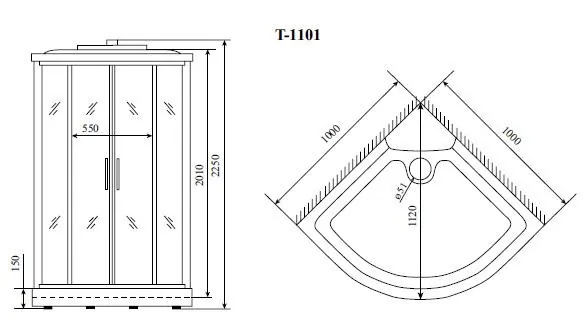 Габаритная схема Душевая кабина Timo Standart T-1101 P