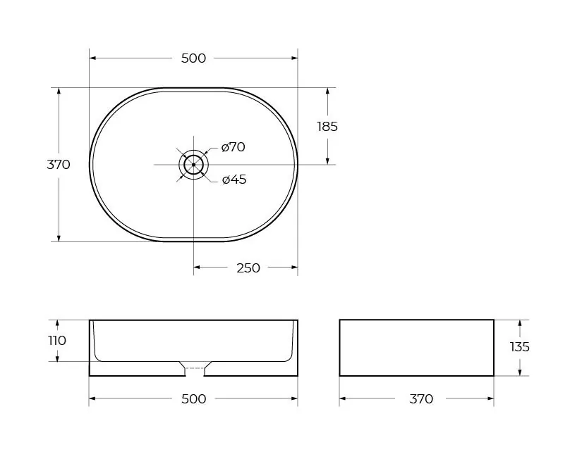 Габаритная схема Раковина BelBagno BB1483 50 см