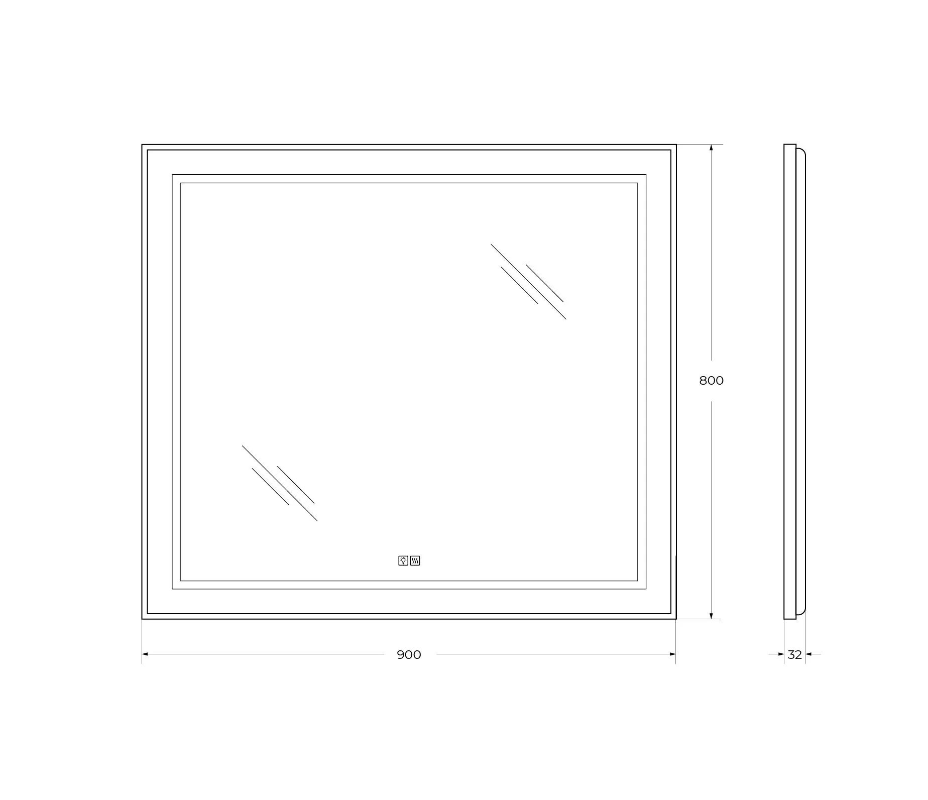 Габаритная схема Зеркало BelBagno Kraft SPC-KRAFT-900-800-LED-TCH-WARM