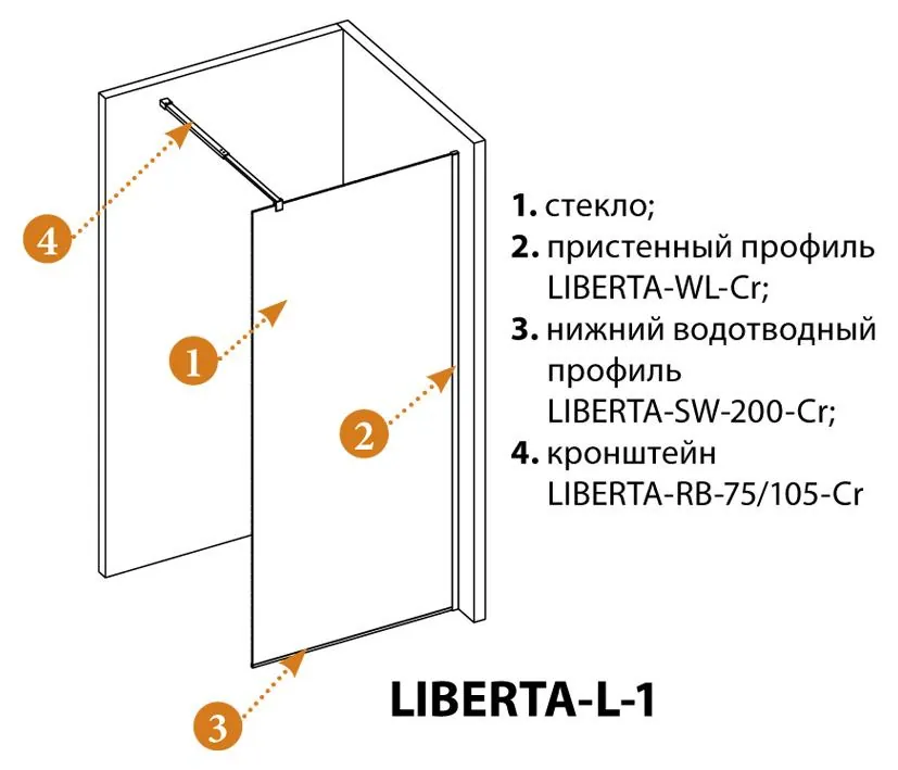 Габаритная схема Душевая перегородка Cezares Liberta L-1-25-GR-Cr