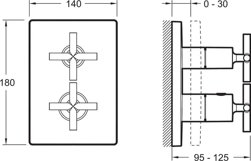 Габаритная схема Термостат Jacob Delafon Modulo E75395-CP для ванны с душем