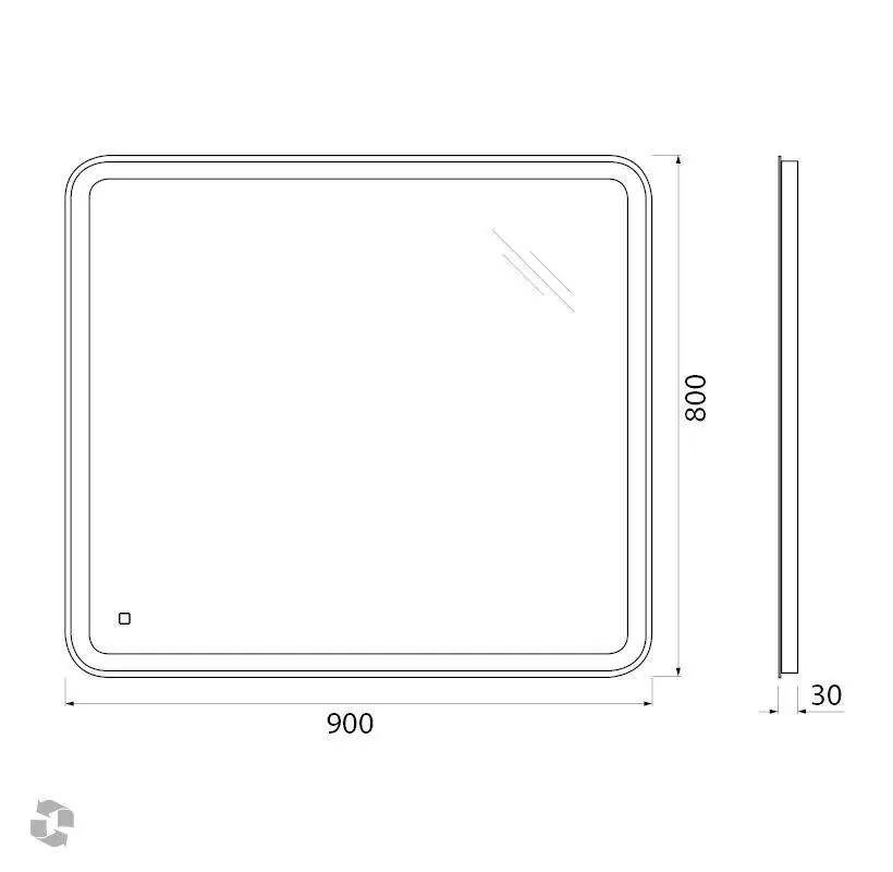Габаритная схема Зеркало BelBagno SPC-MAR-900-800-LED-TCH