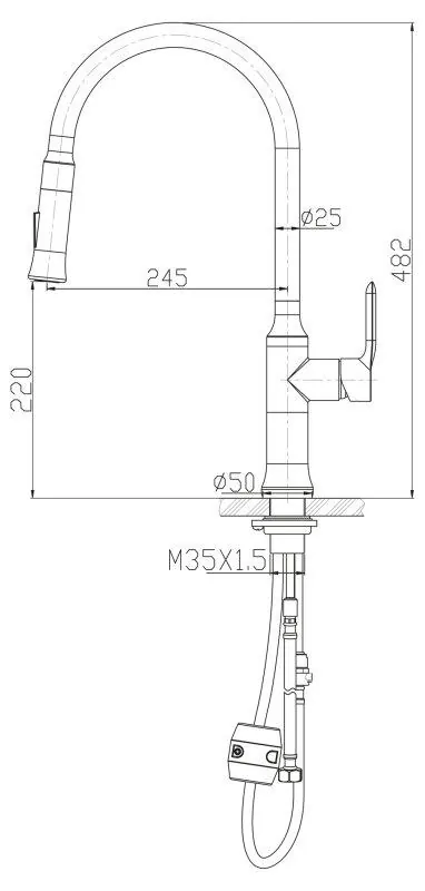 Габаритная схема Смеситель BelBagno Nova BB-LAM38-IN для кухонной мойки