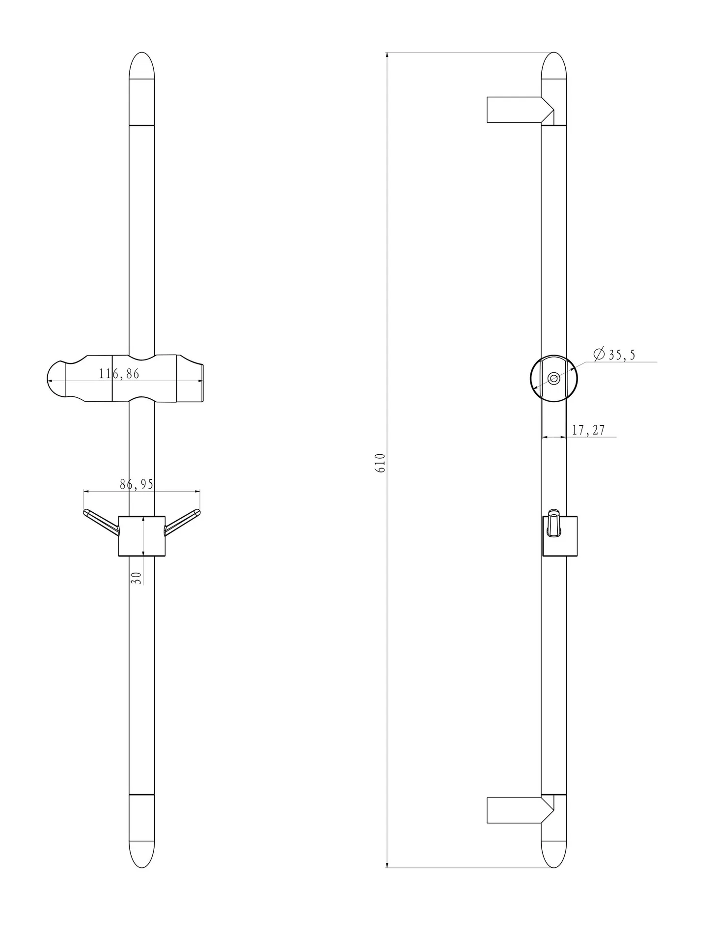 Габаритная схема Душевая штанга Lemark LM8063C