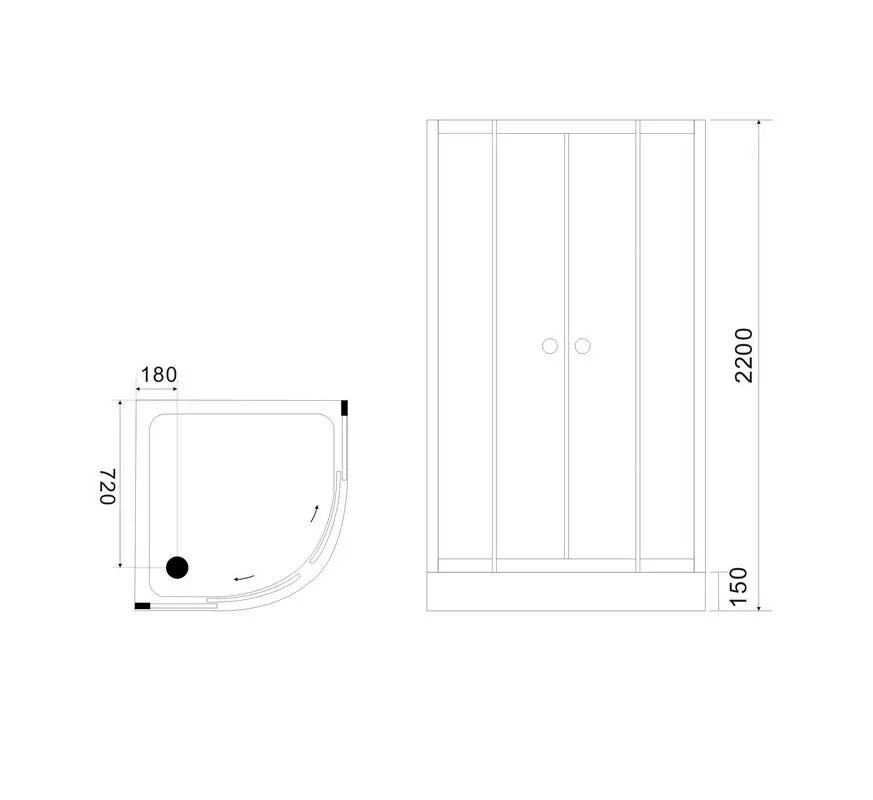 Габаритная схема Душевая кабина Black&White Galaxy G5701 90х90
