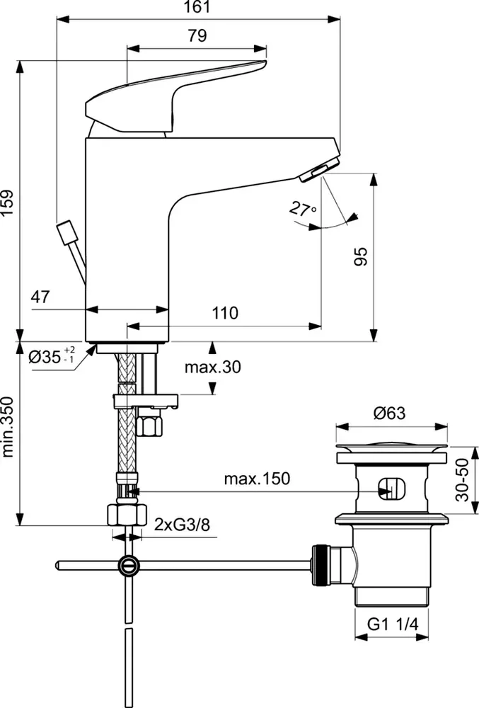 Габаритная схема Душевой комплект Ideal Standard Ceraflex BD001AA