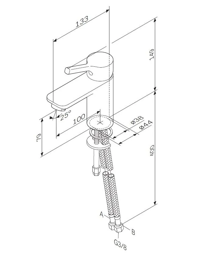 Габаритная схема Смеситель AM.PM X-Joy F85B02100 для раковины