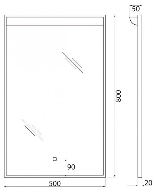 Габаритная схема Зеркало BelBagno SPC-UNO-500-800-TCH