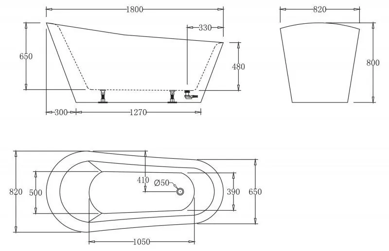 Габаритная схема Акриловая ванна BelBagno BB63-1800-W0 180х80