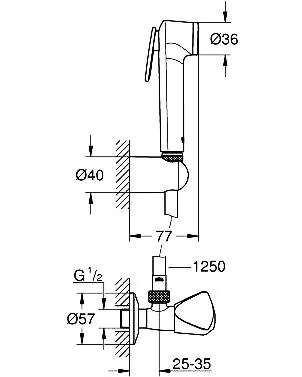 Габаритная схема Гигиенический душ Grohe Tempesta F Trigger Spray 30 27514001